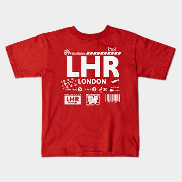 Vintage London LHR Airport Code Travel Day Retro Travel Tag Kids T-Shirt by Now Boarding